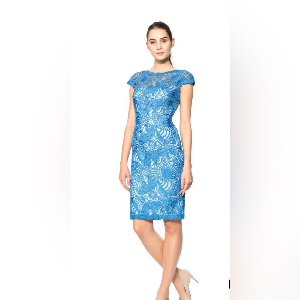 Tadashi Shoji embroidered Tulle Cap Sleeve Woman’s dress blue Size 10